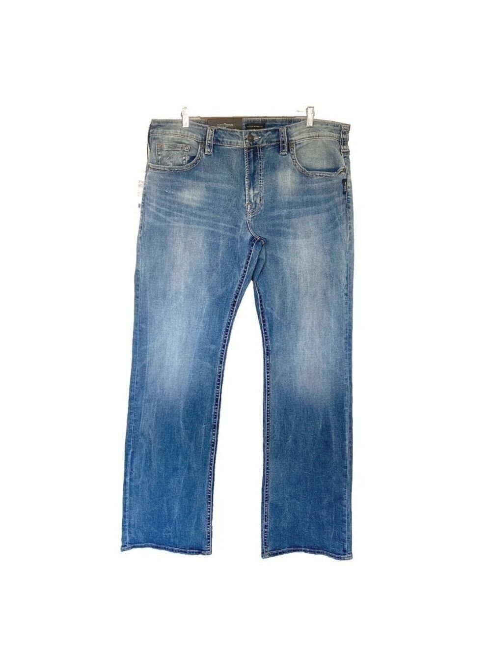 NWT Silver Jeans Zac Relaxed Fit Straight Leg Jeans Men's 38x36 Distressed